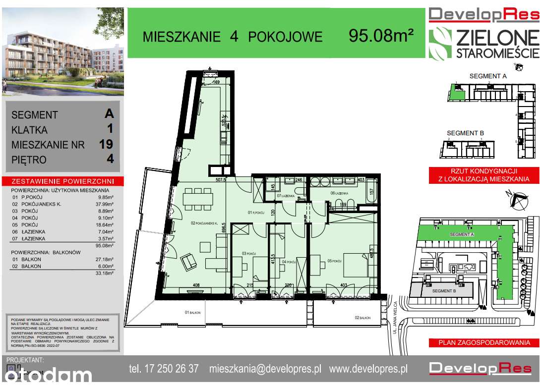 Apartament 95 m² , 2 balkony, IV piętro - Zielone Staromieście