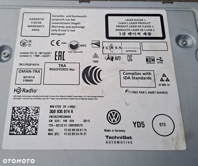 VW GOLF VII PASSAT B8 RADIO CZYTNIK NAWIGACJI MULTIMEDIA 3Q0035874A - 2