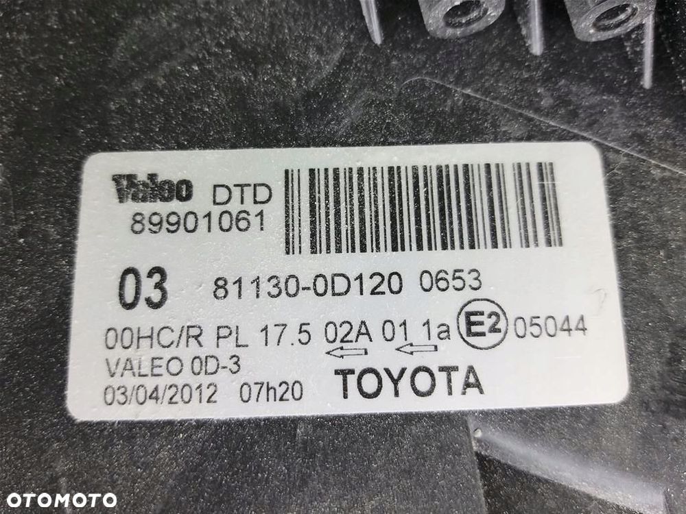 Reflektor lampa przód lewa Toyota Yaris II 2005-2011 R VALEO 81130-0D120 - 4