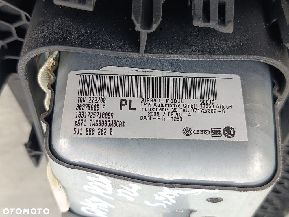 ZESTAW PODUSZEK AIRBAG, PASY PRZÓD, SENSOR SKODA FABIA II 5J1880202B - 1