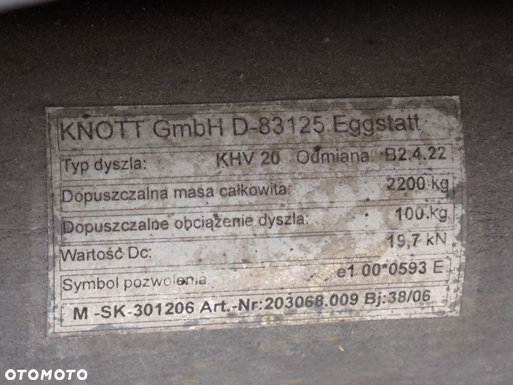 Przyczepa pod agregat hamulec najazdowy dyszel regulowany KNOT KHV20 DMC 2200 kg D-83125 KV20HV A KV20HZ bls 2000 kg - 13