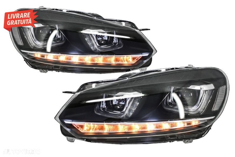 Faruri LED VW Golf 6 VI (2008-2013) Design Golf 7 3D U Design Semnal LED Dinamic c- livrare gratuita - 4