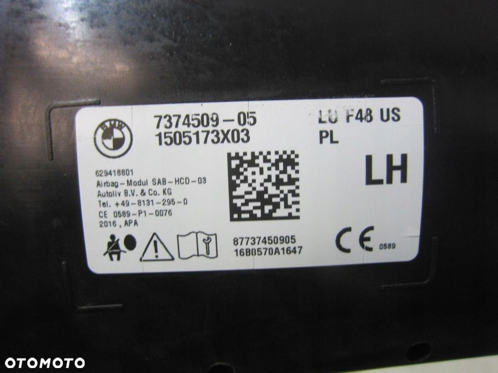BMW X1 F48 USA AIRBAG PODUSZKA POWIETRZNA FOTELA LEWEGO 7374509 72127374509 - 7