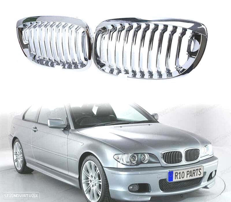 GRELHAS FRONTAIS BMW E46 COUPE CABRIO 03+ CROMADAS - 1