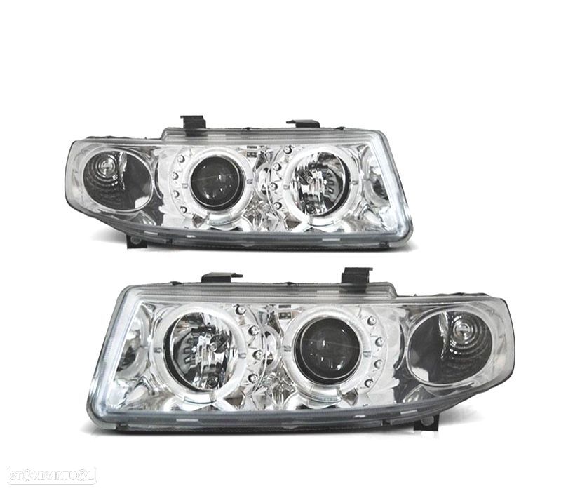 FARÓIS ANGEL EYES SEAT TOLEDO LEON 99-05 FUNDO CROMADO - 1