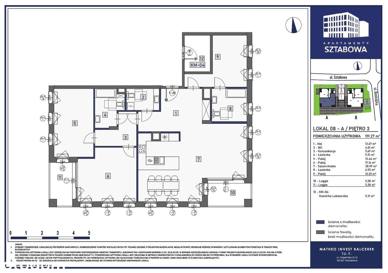 4-pokojowe mieszkanie 119m2 + loggia/budynek A
