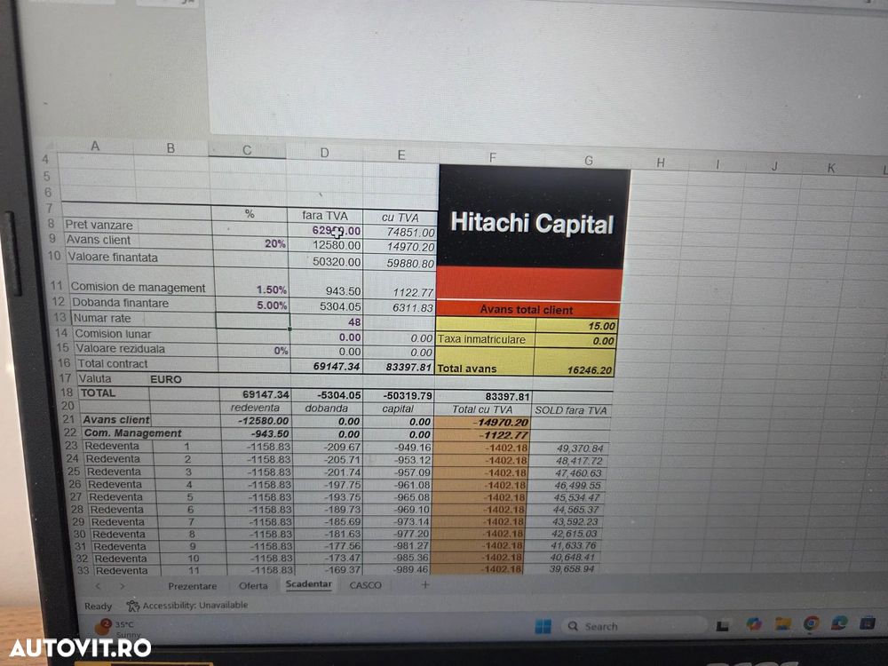 Hitachi ZX85, 8,65 tone, Ad sapare 5m, 2022, 2.427 ore, CUPLA RAPIDA HIDRAULICA+3 CUPE NOI, inst picon pe brate, latime 2,2m, senile cauciuc 90% ok, aer conditionat, computer, reviziile efectuate, ridica aprx 4 tone, leasing 4 ani, CA NOU-PROMOTIE 62.900 EUR - 35