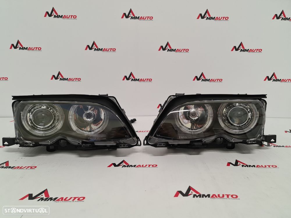 Faróis Angel Eyes BMW E46 Facelift Fundo Preto - 1