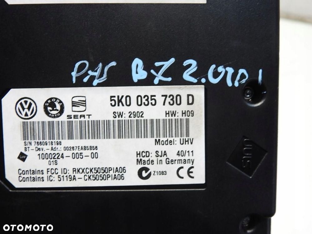 MODUŁ STEROWNIK BLUETOOTH VW PASSAT B7 5K0035730D 1000224-005-00 - 2