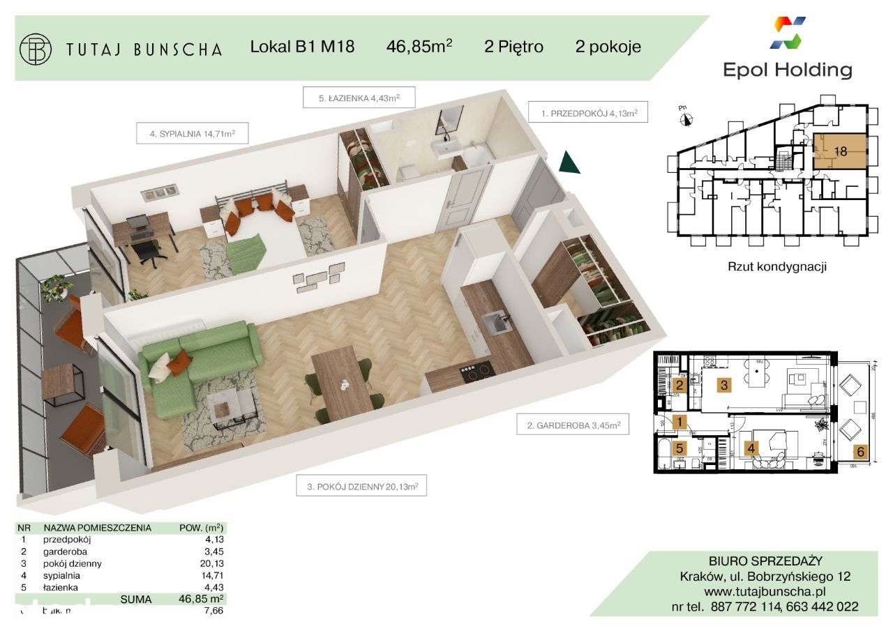 2-pokojowe mieszkanie 46 m2 + balkon 7 m2, Bezpośrednio
