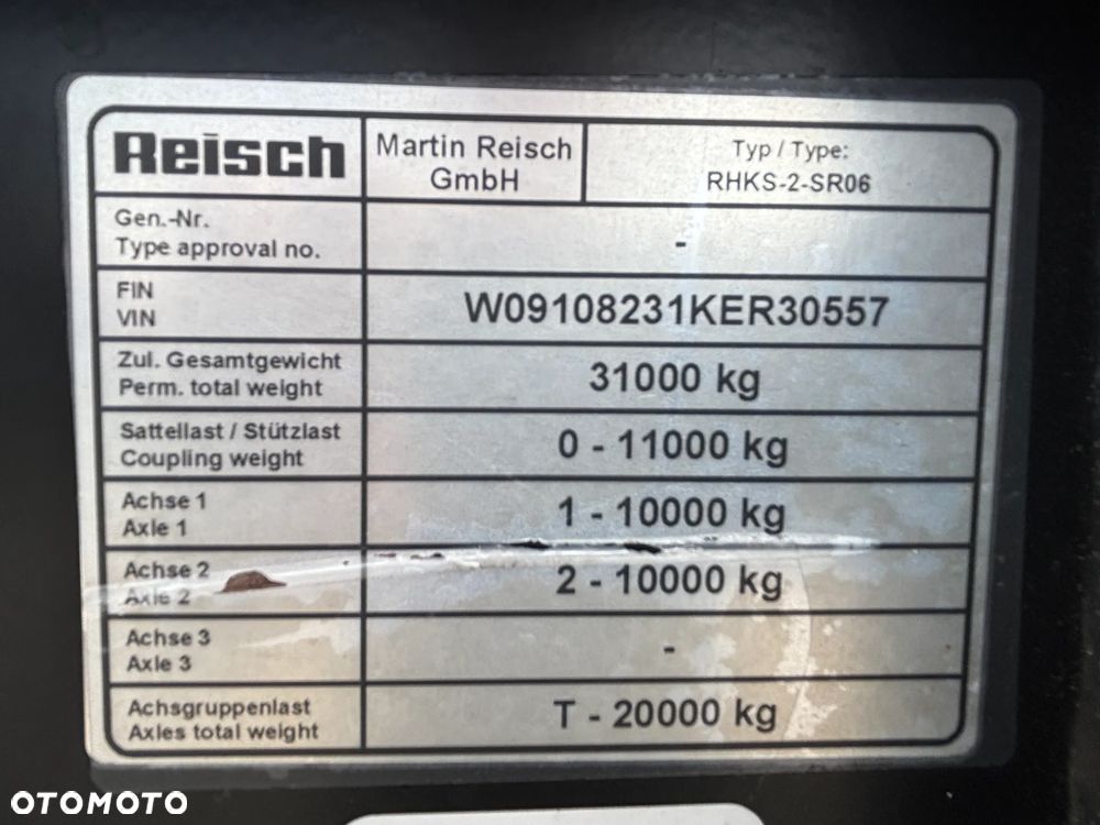 Reisch RHKS-2_SR-06 naczepa wywrotka 2 osie szeroki rozstaw osie 10 ton , DMC zestawu 38 ton (nie SCHMITZ , Schwarzmuller, Carnehl , Meiller, Langendorf). stalowa, do robót ziemnych - 31