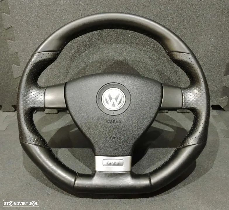 Volante Completo Flat Bottom em pele perfurada VW Volkswagen Golf V 5 1K1 GTI - 1