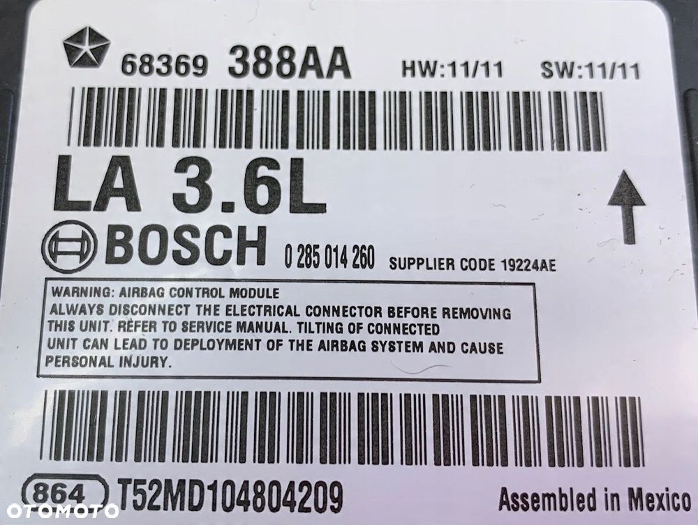 U2 DODGE CHALLENGER 15- MODUŁ STEROWNIK SENSOR PODUSZEK AIRBAG 68369388AA - 8