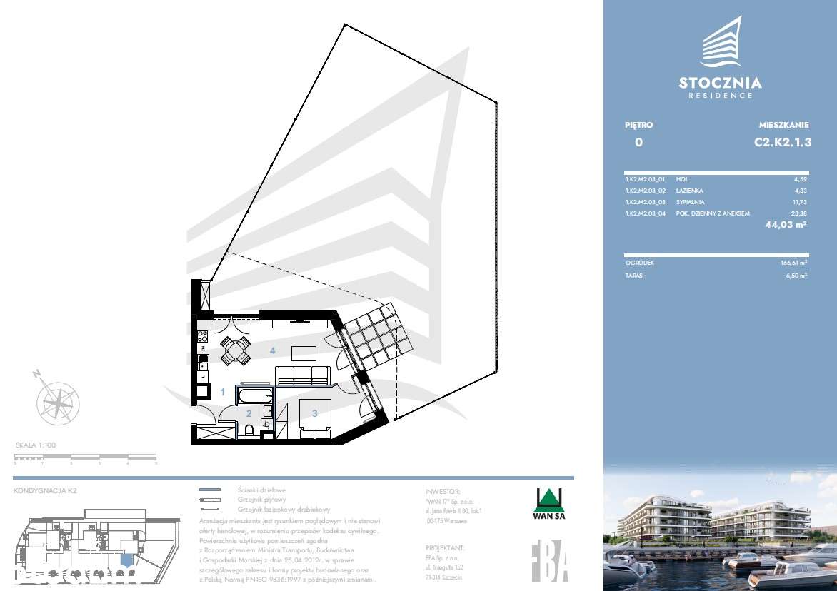 Mieszkanie 44,03 m2 + ogródek + taras | Stocznia Residence