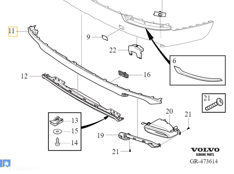 VOLVO XC90 II listwa dokladka spoiler zderzak tyl czarny polysk R-Design OE - 3