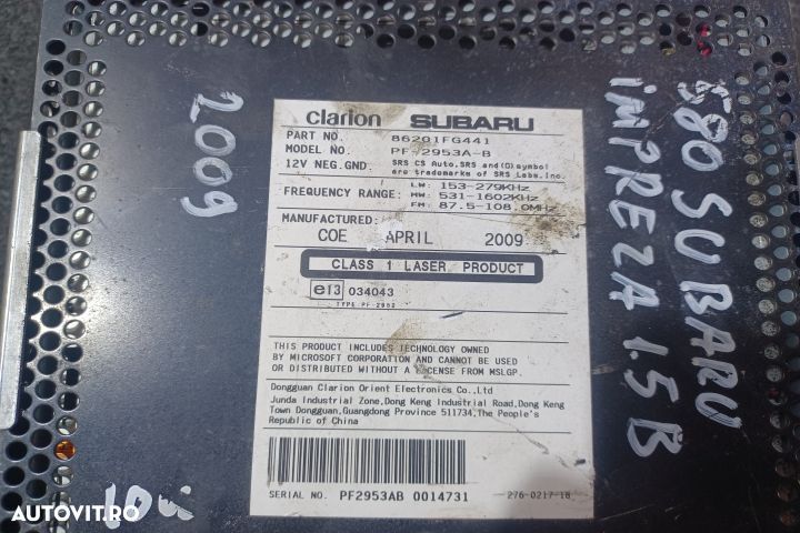 Radio cd 86201FG441 MX1253 Subaru Impreza 3 [2007 - 2012] WRX STI hat - 4