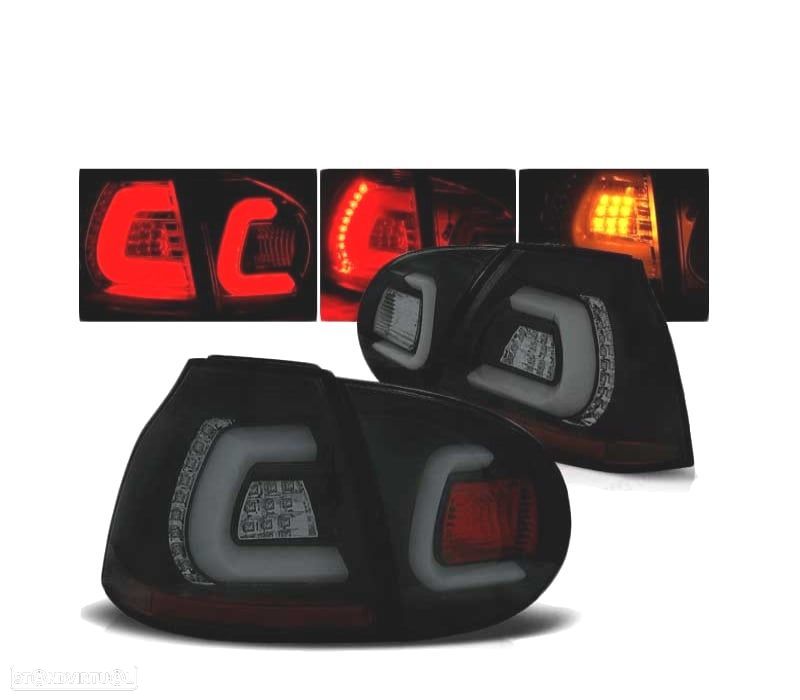 FAROLINS TRASEIROS LED VOLKSWAGEN VW GOLF 5 03-09 PRETO FUMADO ESCURECIDO - 1