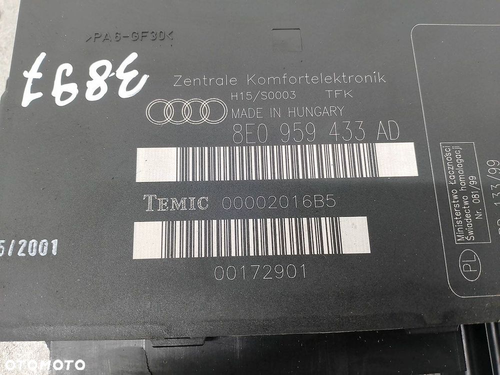MODUŁ KOMFORTU AUDI A4 B6 8E0959433AD 00002016B5  TEMIC 1.9 TDI - 4