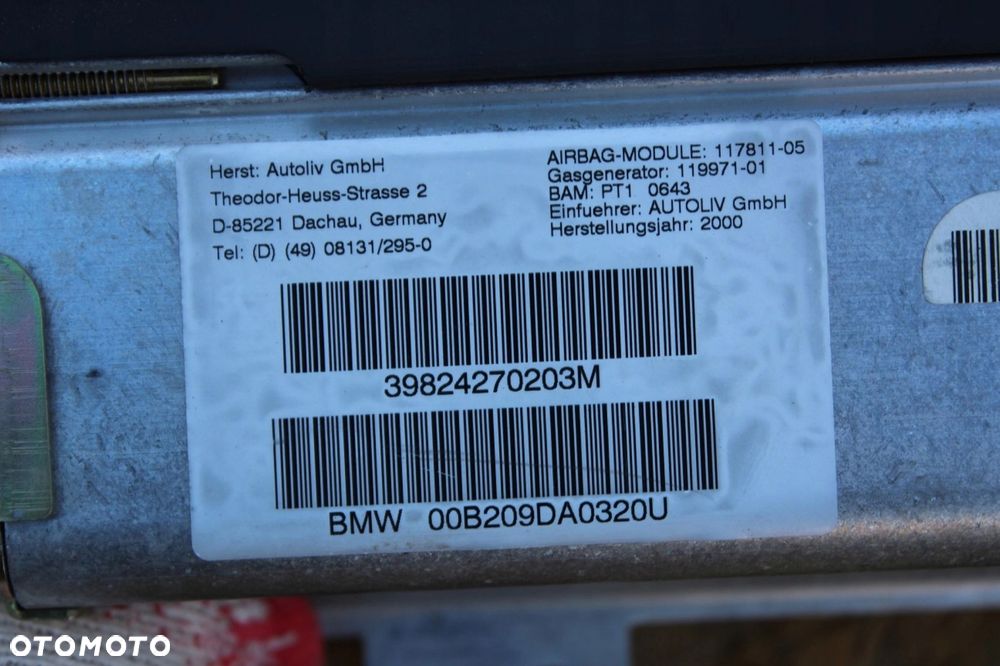 Poduszka pasażera BMW e36 compact AIRBAG 39824270203M - 3