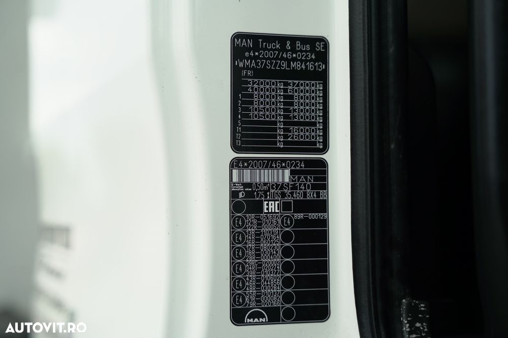 MAN TGS 35.460 / 8X4 / BASCULĂ SPATE / CLAPETĂ HIDRAULICĂ / MEILLER KIPPER / AUTOMAT / ANVELOPE 100% / PERDIERĂ ELECTRICĂ / EURO 6 - 39