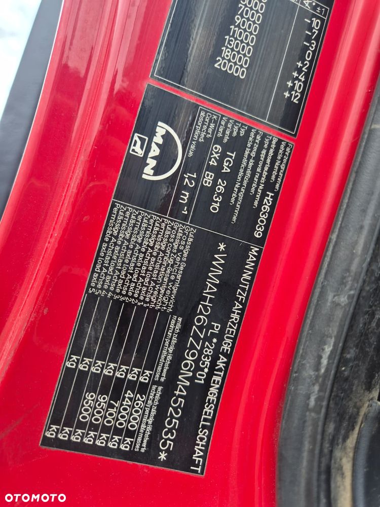 MAN TGA 26.310 6X4 / WYWROTKA / 3 STRONY / MOCNY KIPER / NOWE SPRZĘGŁO / BEZWYPADKOWY / SILNIK D20 / NAJLEPSZA JEDNOSTKA NAPĘDOWA / SERWISOWANY - 36