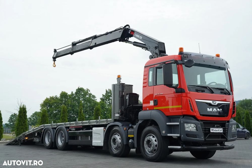 MAN TGS 35.360 / 8x2-4 / REMORCA AUTO + HIAB 228 E-2 HGV / PUNTE RIDICATĂ / COMANDE HIDRAULICE / TELECOMANDĂ / TROLIU / - 8