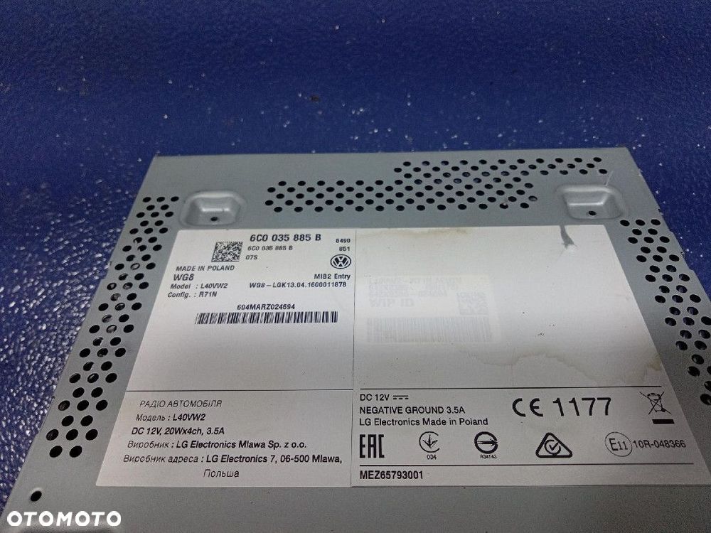VW POLO V 6C RADIO RADIOODTWARZACZ 6C0035885B - 6