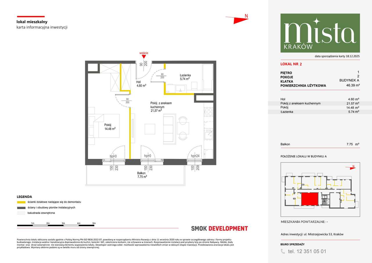 2-pokojowe mieszkanie 46m2 + balkon - Pełny obrazek: 2/14