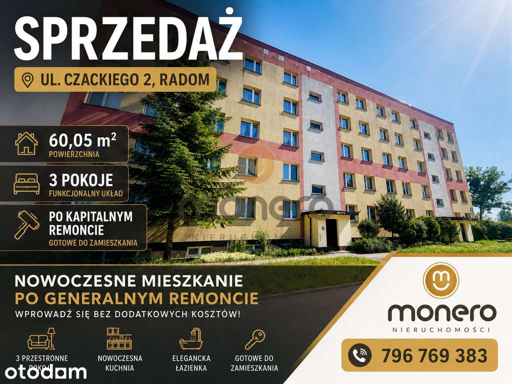 3 pokoje, 60 m², 1 piętro – ul. Czackiego