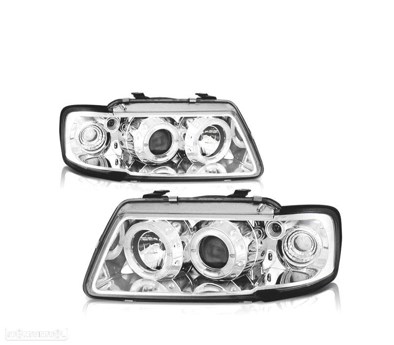 FARÓIS AUDI A3 8L 96-00 OLHOS DE ANJO FUNDO CROMADO - 1
