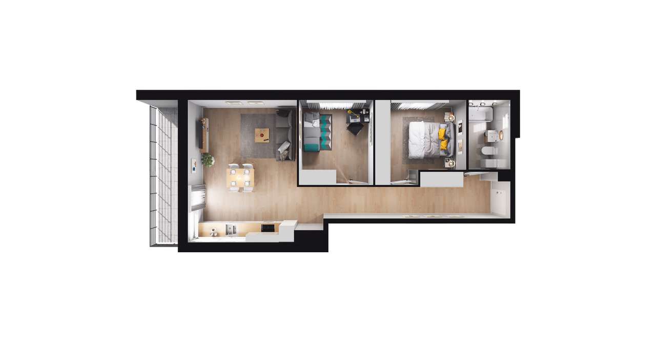 3-pokojowe mieszkanie 60m2 + balkon - Pełny obrazek: 3/11