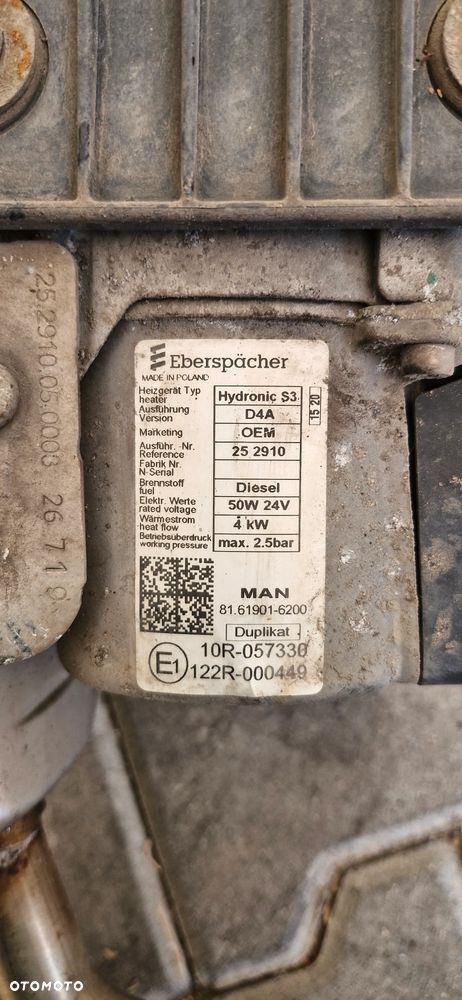 MAN TG3 TGX OGRZEWANIE POSTOJOWE EBERSPÄCHER HYDRONIC S3 81.61901-6200 - 2