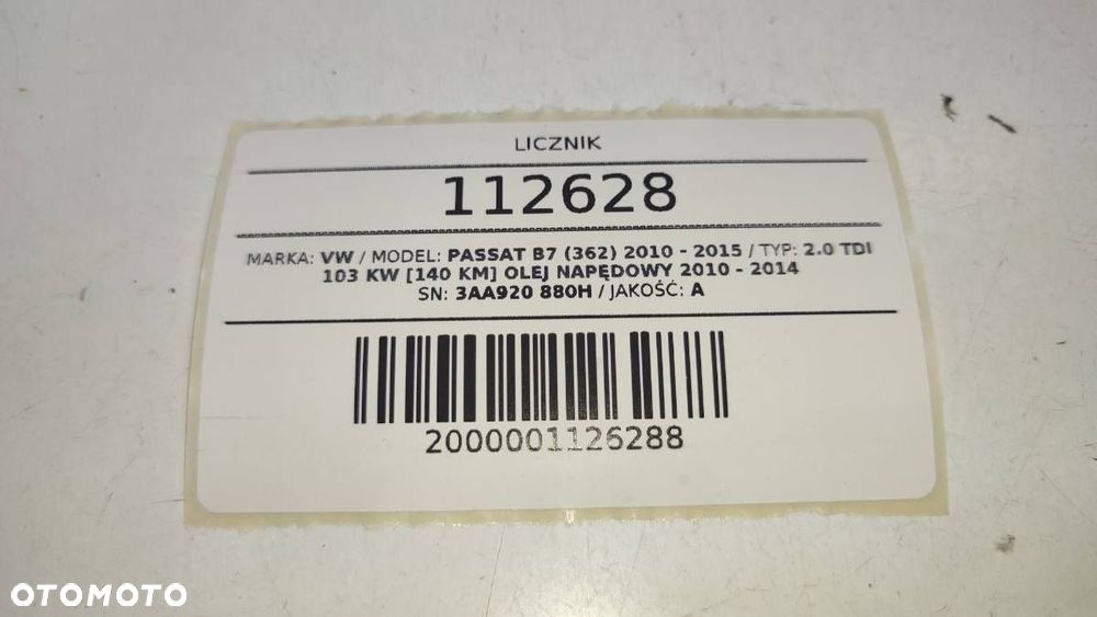 LICZNIK ZEGARY VW PASSAT B7 2.0 TDI 3AA920880H - 6