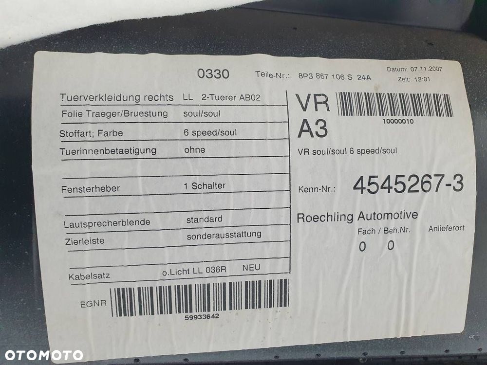 BOCZEK DRZWI PRZÓD PRAWY AUDI A3 8P 3 DRZWI 3D EUROPA - 9