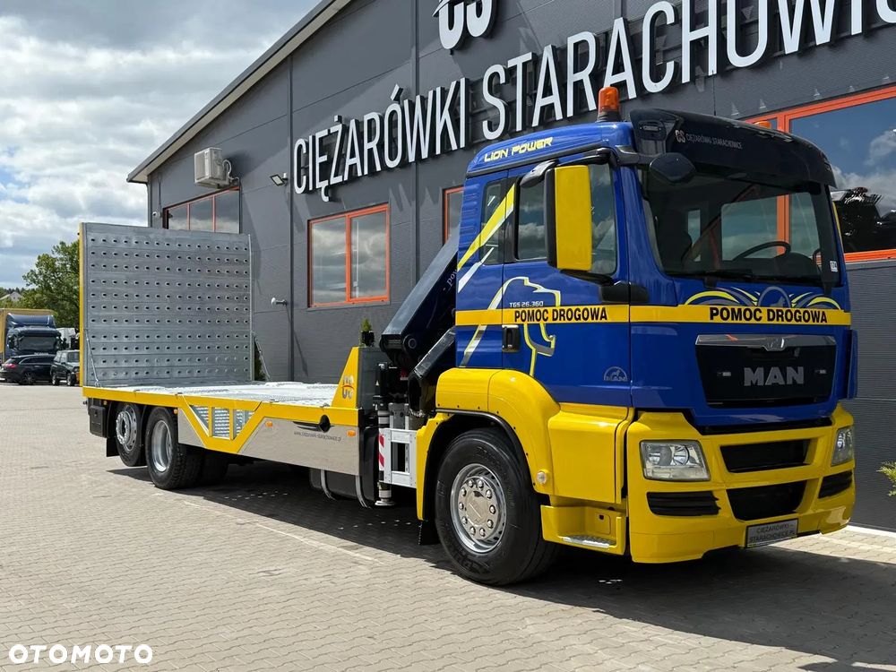 MAN MAN TGS TGX 26.360 E5 laweta uniwersalna 10 m + Dźwig HDS HMF 1420 K2 / platforma do przewozu kontenerów / pomoc drogowa / platforma / kran krane dzwig hds żuraw - 6