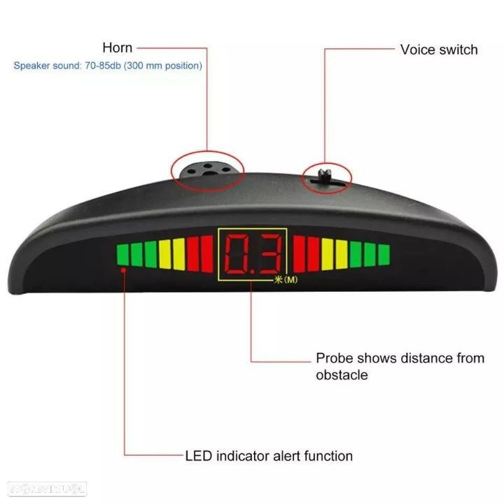 Sensores de Estacionamento Universal + Display LED - Preto - 3