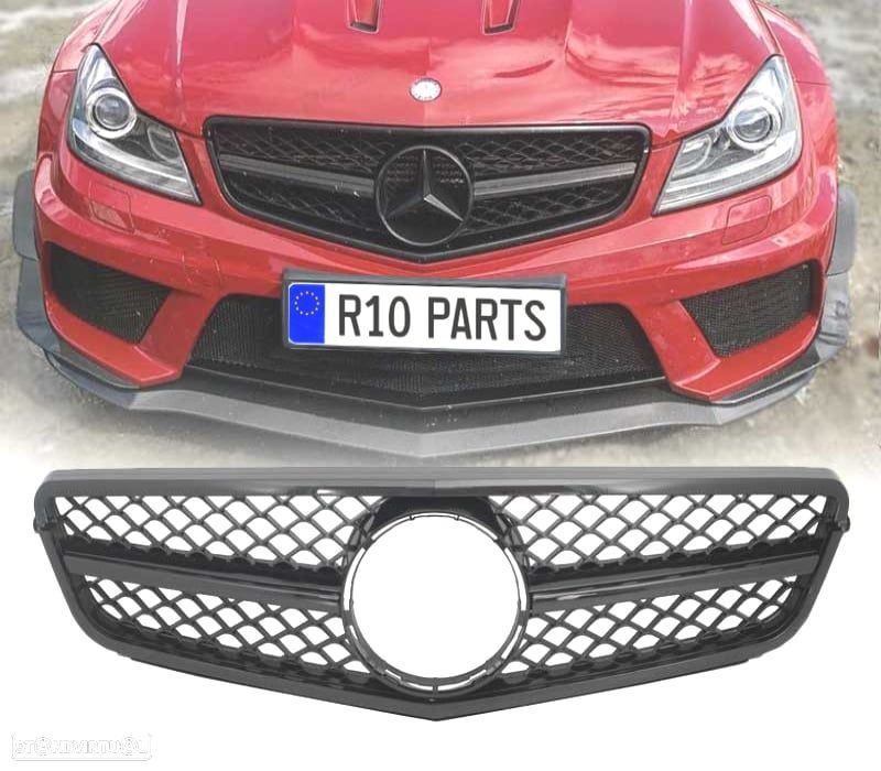 GRELHA FRONTAL MERCEDES W204 11-14 LOOK AMG C63 PRETO BRILHANTE - 1