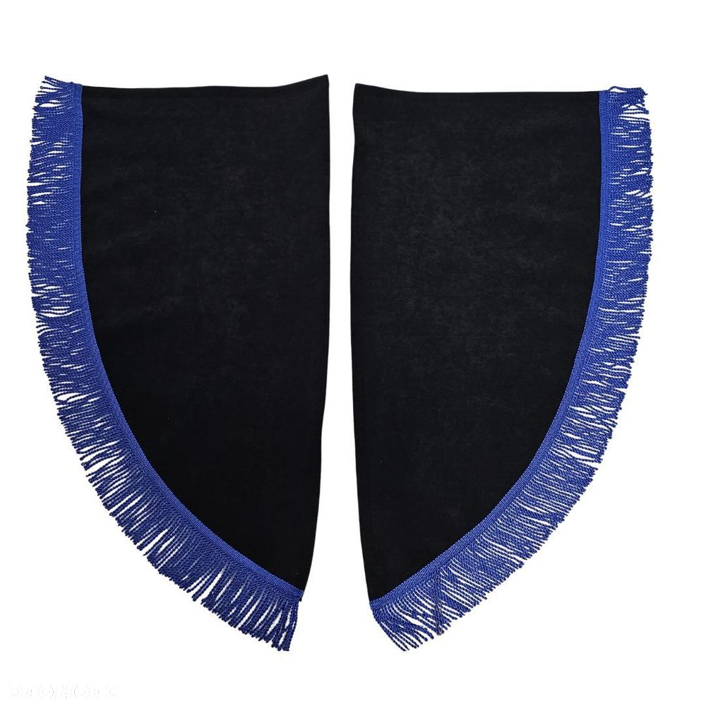 ZASŁONY BOCZNE SKOSY TIR BUS - materiał: WELUR-Czarny + Frędzle Niebieskie - 1