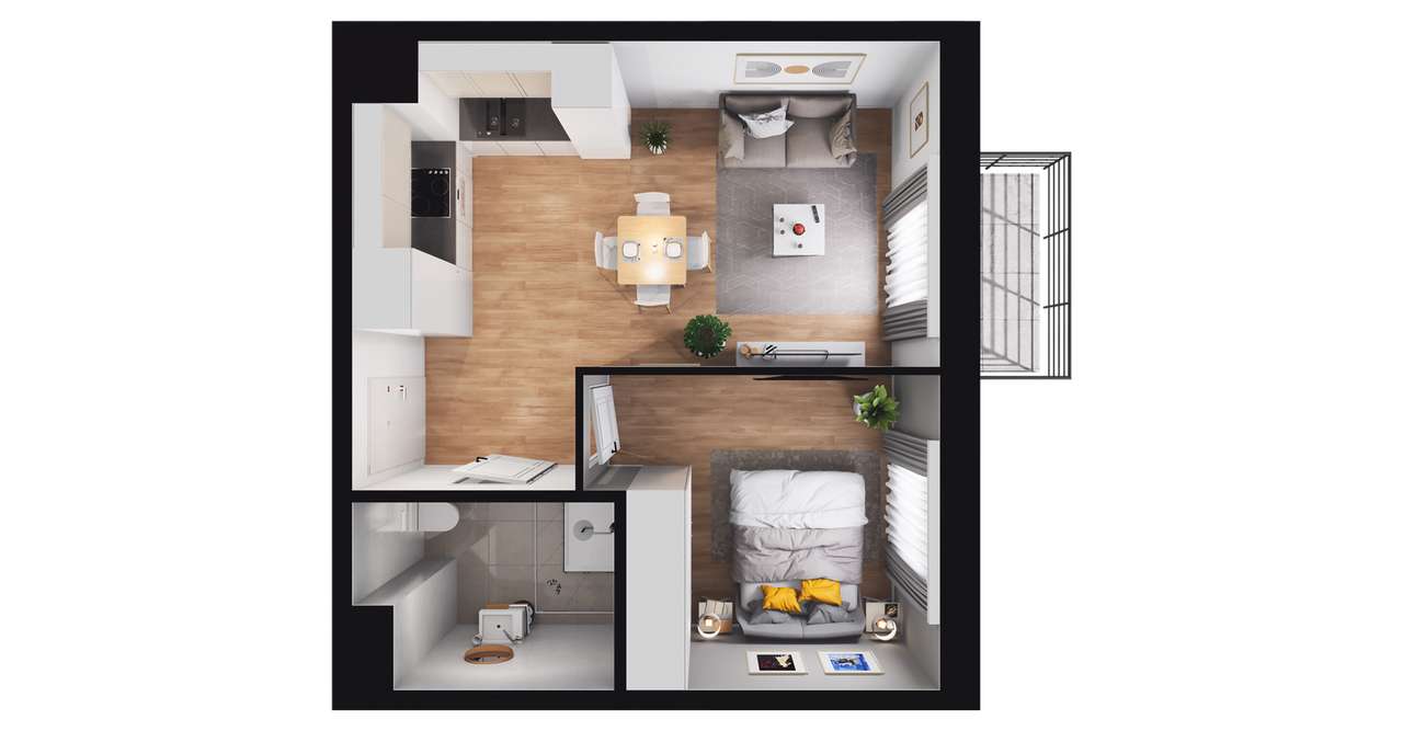 2-pokojowe mieszkanie 36m2 + balkon - Pełny obrazek: 2/9