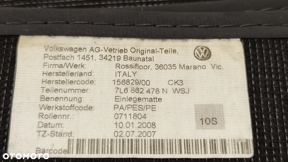 VW TOUAREG 7L 03-09R WYCIERACZKI DYWANIKI WELUROWE CZARNE KOMPLET PRZOD TYL 7L6862477 ORYGINAL - 5