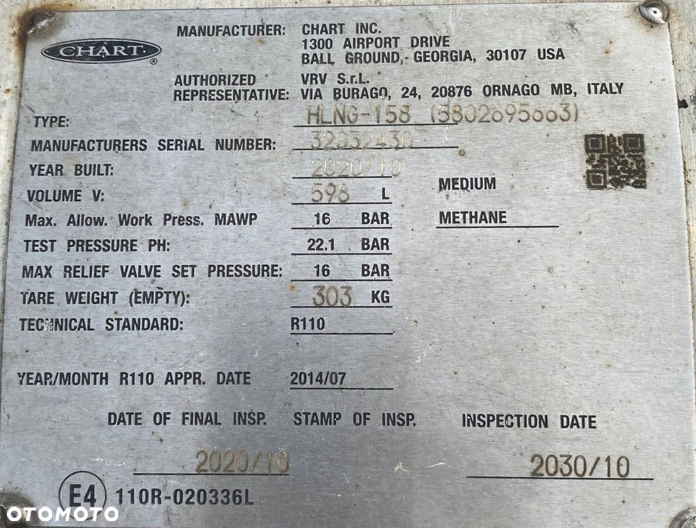 LEWY ZBIORNIK LNG GAZU ZIEMNEGO CHART 598L IVECO S WAY 2020 5802695663 - 4