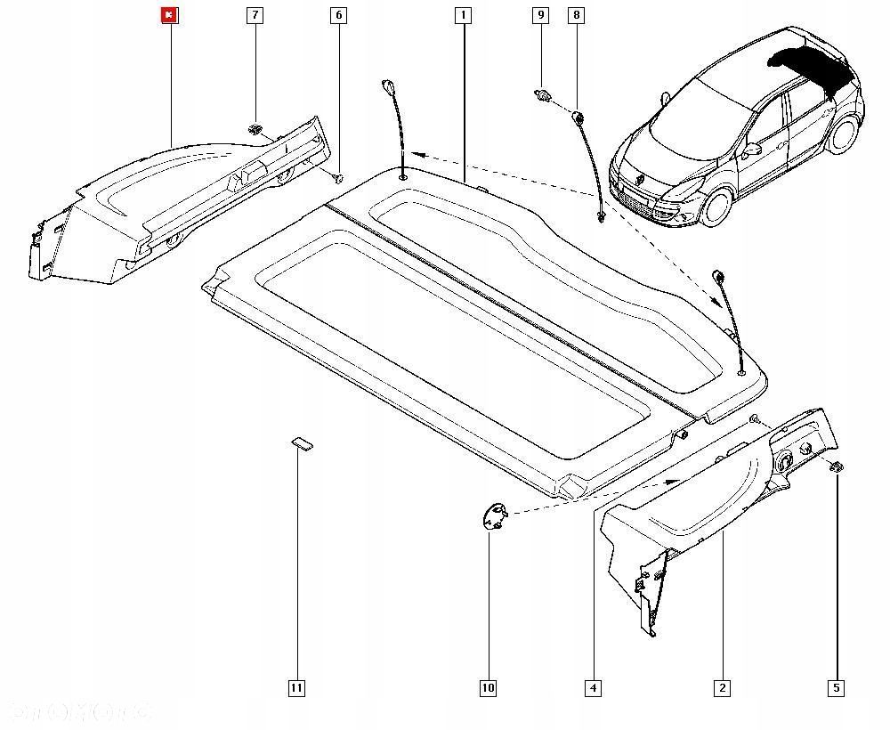 MOCOWANIE PÓŁKI BAGAŻNIKA PRAWE RENAULT SCENIC III 799110012R - 8