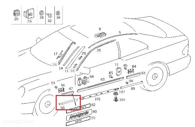 MERCEDES CLK W208 Uszczelka progu przod prawa ORYGINAL - 2