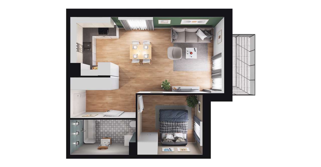 2-pokojowe mieszkanie 42m2 + balkon - Pełny obrazek: 3/11