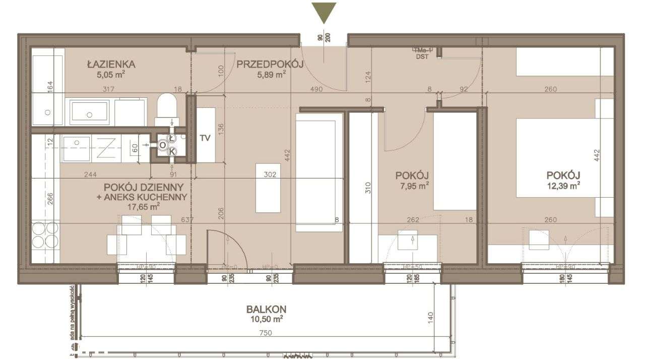 3-pokojowe mieszkanie 48,93 m2 + balkon