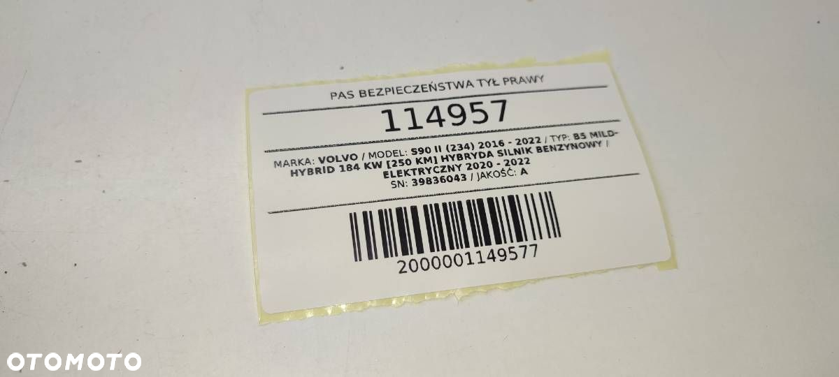 PAS BEZPIECZEŃSTWA TYŁ TYLNY PRAWY 2 RZĄD VOLVO S90 II 39836043 - 4