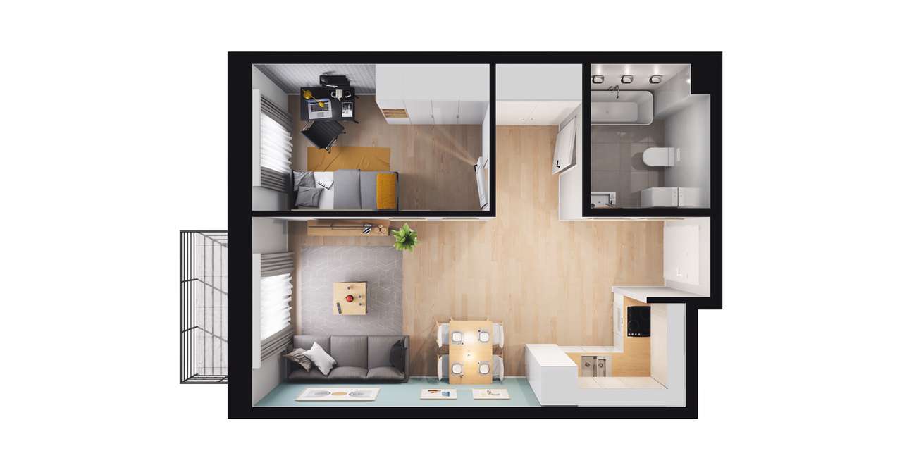 2-pokojowe mieszkanie 39m2 + balkon - Pełny obrazek: 3/8