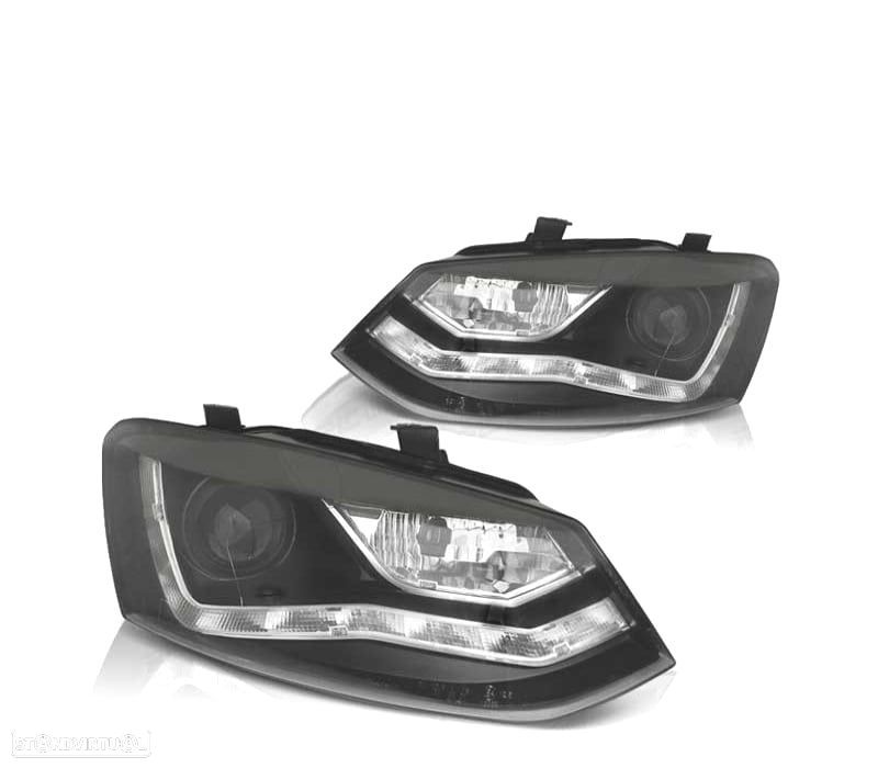 FARÓIS VOLKSWAGEN VW POLO 6R 10-14 LUZ DIURNA FUNDO NEGRO - 1