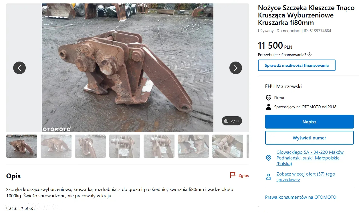Nożyce Szczęka Kleszcze Tnąco Krusząca Wyburzeniowe Kruszarka fi50mm 300kg. - 4