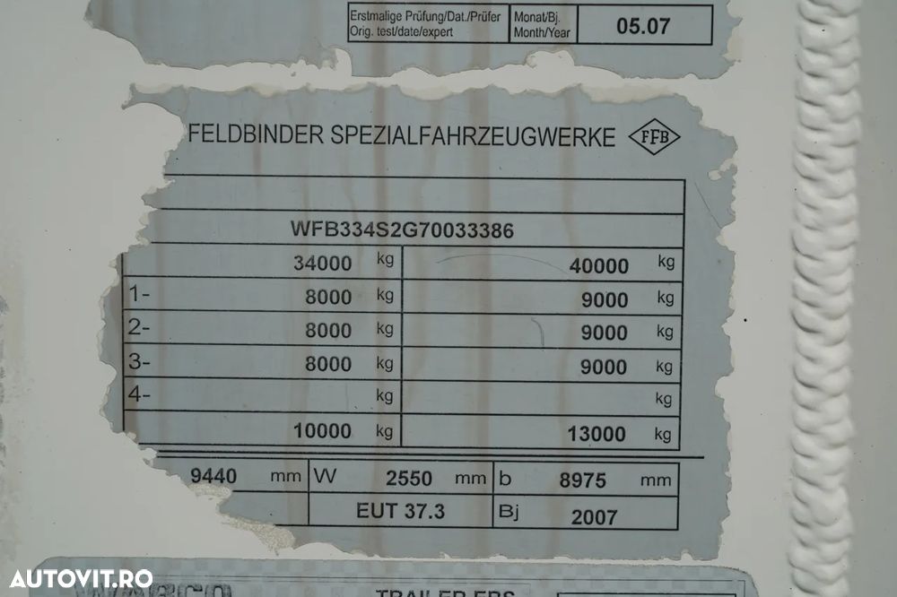 Feldbinder / REMORCA CIMENT / 2 COMPARTIMENTE / 37.000 L / SILOU / AXE SAF / JANTE DIN ALIAJ - 25